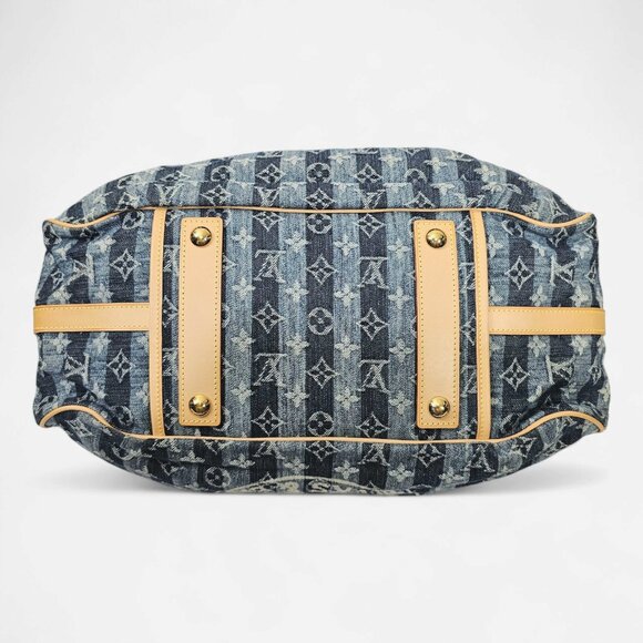 LOUIS VUITTON Monogram Denim Porte Epaule Raye Cabas GM Shoulder 2 Way Bag EUC - Picture 7 of 14